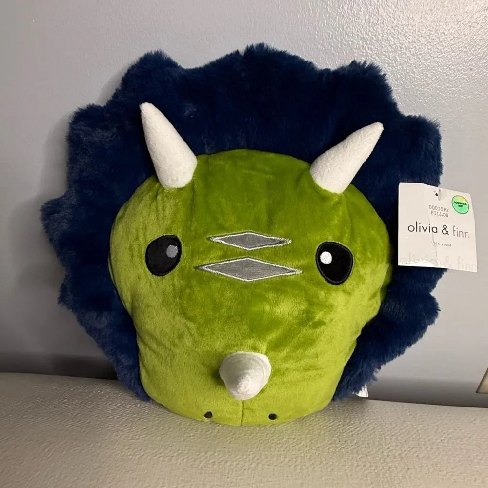 Olivia & Finn - 13” Round Furry Squishy Dinosaur Pillow- NEW!!